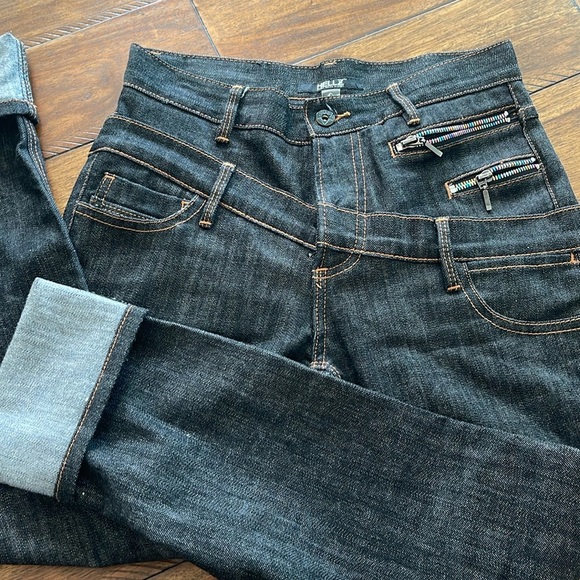 Hellz double waistband black denim jeans sz 25 edgy streetwear high rise waisted - Picture 12 of 17